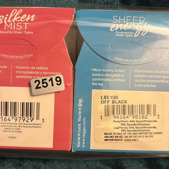 L’eggs Silken Mist Beautiful Sheer Tights 2 Pair - Nude & Black Size B NWT - Picture 10 of 10